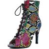 imageSHEMEE Womens Stiletto High Heels Peep Toe Ankle Booties Fashion Heeled Sandals Zipper Summer Short Boots LaceUp Dance ShoesColored Snake