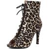 imageSHEMEE Womens Stiletto High Heels Peep Toe Ankle Booties Fashion Heeled Sandals Zipper Summer Short Boots LaceUp Dance ShoesLeopard