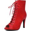 imageSHEMEE Womens Stiletto High Heels Peep Toe Ankle Booties Fashion Heeled Sandals Zipper Summer Short Boots LaceUp Dance ShoesRed Suede