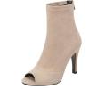 imageSHEMEE Womens Summer Peep Toe Stiletto High Heels Ankle Boots Faux Suede Open Toe Sandals Booties Shoes with Back ZipperApricot