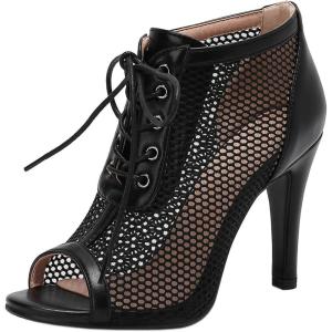 imageSHEMEE Womens Peep Toe Mesh Lace Up High Heels Ankle Booties Summer Fishnet Sandals Opentoe Stilettos Short BootiesBlack