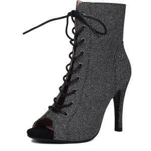 imageSHEMEE Womens Stiletto High Heels Peep Toe Ankle Booties Fashion Heeled Sandals Zipper Summer Short Boots LaceUp Dance ShoesBlack 1