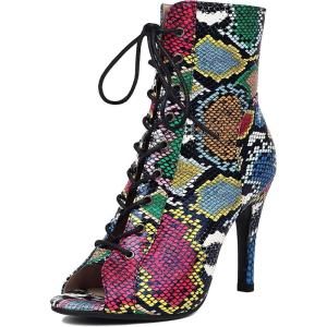imageSHEMEE Womens Stiletto High Heels Peep Toe Ankle Booties Fashion Heeled Sandals Zipper Summer Short Boots LaceUp Dance ShoesColored Snake