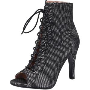 imageSHEMEE Womens Summer Peep Toe Stiletto High Heel Ankle Boots Lace Up Sandals BootiesBlack