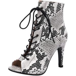 imageSHEMEE Womens Summer Peep Toe Stiletto High Heel Ankle Boots Lace Up Sandals BootiesSnake Print