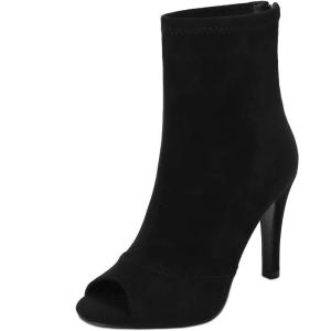imageSHEMEE Womens Summer Peep Toe Stiletto High Heels Ankle Boots Faux Suede Open Toe Sandals Booties Shoes with Back ZipperBlack