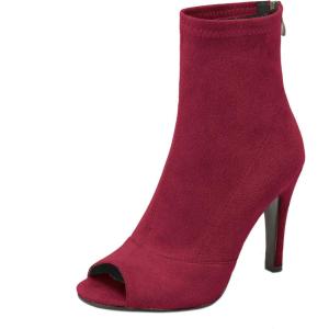 imageSHEMEE Womens Summer Peep Toe Stiletto High Heels Ankle Boots Faux Suede Open Toe Sandals Booties Shoes with Back ZipperBurgundy