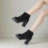 imageSHEMEE Peep Toe Glitter Ankle Boots for Women Chunky High Heeled Sandals Sparkly Sequin Block Heels Summer Booties with ZipperBlack