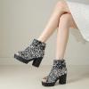 imageSHEMEE Peep Toe Glitter Ankle Boots for Women Chunky High Heeled Sandals Sparkly Sequin Block Heels Summer Booties with ZipperSilver