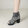 imageSHEMEE Peep Toe Glitter Ankle Boots for Women Chunky High Heeled Sandals Sparkly Sequin Block Heels Summer Booties with ZipperSilver