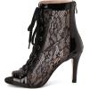 imageSHEMEE Womens Embroidery Mesh Patent Leather High Heels Sandals Booties Summer Opentoe Lace Up Stiletto Ankle Boots with Back ZipperBlack