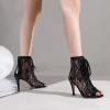 imageSHEMEE Womens Embroidery Mesh Patent Leather High Heels Sandals Booties Summer Opentoe Lace Up Stiletto Ankle Boots with Back ZipperBlack