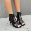 imageSHEMEE Womens High Heeled Sandals Square Open Toe Laced Zipper Stiletto Heels Ankle Booties Dance Party Dress ShoesBlack