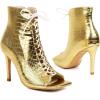 imageSHEMEE Womens High Heeled Sandals Square Open Toe Laced Zipper Stiletto Heels Ankle Booties Dance Party Dress ShoesGold
