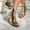 imageSHEMEE Womens High Heeled Sandals Square Open Toe Laced Zipper Stiletto Heels Ankle Booties Dance Party Dress ShoesGold