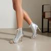 imageSHEMEE Womens High Heeled Sandals Square Open Toe Laced Zipper Stiletto Heels Ankle Booties Dance Party Dress ShoesSilver