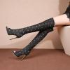 imageSHEMEE Womens Peep Toe Denim Boots Stiletto Heels Summer Zipper Jeans Boot High Heeled Sandals ShoesLong Black