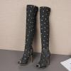 imageSHEMEE Womens Peep Toe Denim Boots Stiletto Heels Summer Zipper Jeans Boot High Heeled Sandals ShoesLong Black