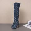 imageSHEMEE Womens Peep Toe Denim Boots Stiletto Heels Summer Zipper Jeans Boot High Heeled Sandals ShoesLong Blue