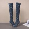 imageSHEMEE Womens Peep Toe Denim Boots Stiletto Heels Summer Zipper Jeans Boot High Heeled Sandals ShoesLong Blue