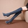 imageSHEMEE Womens Peep Toe Denim Boots Stiletto Heels Summer Zipper Jeans Boot High Heeled Sandals ShoesLong Blue