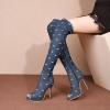 imageSHEMEE Womens Peep Toe Denim Boots Stiletto Heels Summer Zipper Jeans Boot High Heeled Sandals ShoesLong Blue