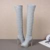 imageSHEMEE Womens Peep Toe Denim Boots Stiletto Heels Summer Zipper Jeans Boot High Heeled Sandals ShoesLong Off White