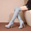 imageSHEMEE Womens Peep Toe Denim Boots Stiletto Heels Summer Zipper Jeans Boot High Heeled Sandals ShoesLong Off White