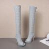imageSHEMEE Womens Peep Toe Denim Boots Stiletto Heels Summer Zipper Jeans Boot High Heeled Sandals ShoesLong Off White