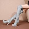 imageSHEMEE Womens Peep Toe Denim Boots Stiletto Heels Summer Zipper Jeans Boot High Heeled Sandals ShoesLong Off White