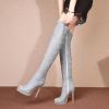 imageSHEMEE Womens Peep Toe Denim Boots Stiletto Heels Summer Zipper Jeans Boot High Heeled Sandals ShoesLong Off White