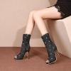 imageSHEMEE Womens Peep Toe Denim Boots Stiletto Heels Summer Zipper Jeans Boot High Heeled Sandals ShoesShort Black