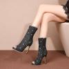 imageSHEMEE Womens Peep Toe Denim Boots Stiletto Heels Summer Zipper Jeans Boot High Heeled Sandals ShoesShort Black