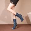 imageSHEMEE Womens Peep Toe Denim Boots Stiletto Heels Summer Zipper Jeans Boot High Heeled Sandals ShoesShort Blue