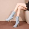 imageSHEMEE Womens Peep Toe Denim Boots Stiletto Heels Summer Zipper Jeans Boot High Heeled Sandals ShoesShort Off White