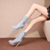 imageSHEMEE Womens Peep Toe Denim Boots Stiletto Heels Summer Zipper Jeans Boot High Heeled Sandals ShoesShort Off White