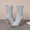 imageSHEMEE Womens Peep Toe Denim Boots Stiletto Heels Summer Zipper Jeans Boot High Heeled Sandals ShoesShort Off White