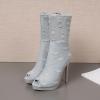 imageSHEMEE Womens Peep Toe Denim Boots Stiletto Heels Summer Zipper Jeans Boot High Heeled Sandals ShoesShort Off White