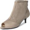 imageSHEMEE Womens Peep Toe Kitten Heels Ankle Boots Faux Suede Hollow Out High Heel Sandals Summer Booties Shoes with Back ZipperBeige