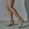 imageSHEMEE Womens Peep Toe Kitten Heels Ankle Boots Faux Suede Hollow Out High Heel Sandals Summer Booties Shoes with Back ZipperBeige