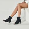 imageSHEMEE Womens Peep Toe Kitten Heels Ankle Boots Faux Suede Hollow Out High Heel Sandals Summer Booties Shoes with Back ZipperBlack
