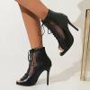 imageSHEMEE Womens Peep Toe Mesh Cutout Sandals Booties Stiletto High Heels Ankle Boots Gladiator Lace Up Summer Shoes with Side ZipBlack