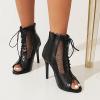 imageSHEMEE Womens Peep Toe Mesh Cutout Sandals Booties Stiletto High Heels Ankle Boots Gladiator Lace Up Summer Shoes with Side ZipBlack
