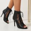 imageSHEMEE Womens Peep Toe Mesh Cutout Sandals Booties Stiletto High Heels Ankle Boots Gladiator Lace Up Summer Shoes with Side ZipBlack