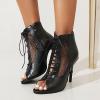 imageSHEMEE Womens Peep Toe Mesh Cutout Sandals Booties Stiletto High Heels Ankle Boots Gladiator Lace Up Summer Shoes with Side ZipBlack