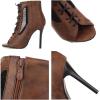 imageSHEMEE Womens Peep Toe Mesh Cutout Sandals Booties Stiletto High Heels Ankle Boots Gladiator Lace Up Summer Shoes with Side ZipBrown