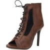 imageSHEMEE Womens Peep Toe Mesh Cutout Sandals Booties Stiletto High Heels Ankle Boots Gladiator Lace Up Summer Shoes with Side ZipBrown