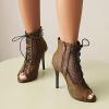 imageSHEMEE Womens Peep Toe Mesh Cutout Sandals Booties Stiletto High Heels Ankle Boots Gladiator Lace Up Summer Shoes with Side ZipBrown