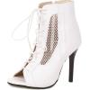 imageSHEMEE Womens Peep Toe Mesh Cutout Sandals Booties Stiletto High Heels Ankle Boots Gladiator Lace Up Summer Shoes with Side ZipWhite