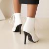 imageSHEMEE Womens Peep Toe Mesh Cutout Sandals Booties Stiletto High Heels Ankle Boots Gladiator Lace Up Summer Shoes with Side ZipWhite